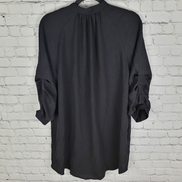 PINK MARTINI | The Joey Tunic sheer button front gathered sleeve top - Picture 3 of 8